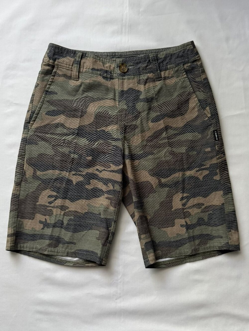 O'Neill Boys Size 24 Green Camo Hybrid Chino Walkshorts Stretch Boardshorts
